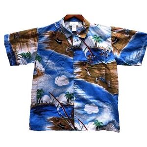 Vintage Repage Windsurfing Button Down‎ Shirt Mens XL Blue Tropical Beach Retro